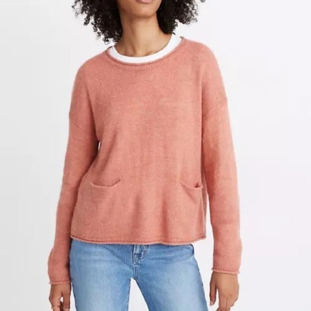 Madewell Peach/Pink Sweater Small Pullover, front pocket Chelsea Pocket